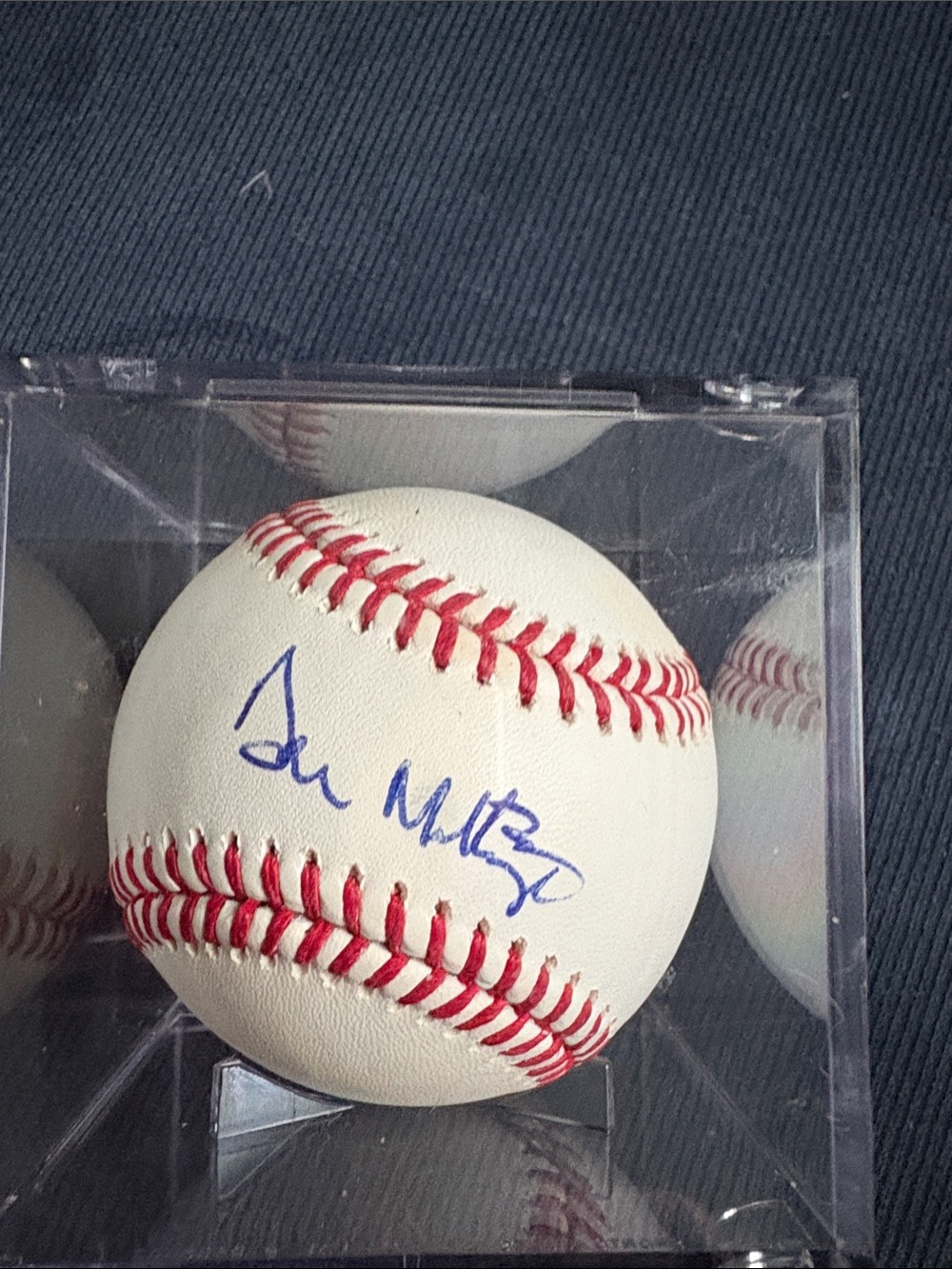 Autographed White Baseball with Red Stitching Don Mattingly signed baseball.